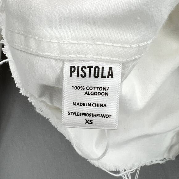 PISTOLA Denim Cut Off Crop Shirt Jacket Womens XS White Distressed Button Front - Picture 12 of 15